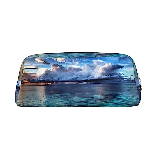 UNIOND Schöne Aussicht auf das Meer Bedruckte Leder Bleistift Tasche Wasserdicht Stift Fall Reise Kosmetik Tasche für Reisen Arbeit Büro, silber, Einheitsgröße, Münzbeutel von UNIOND