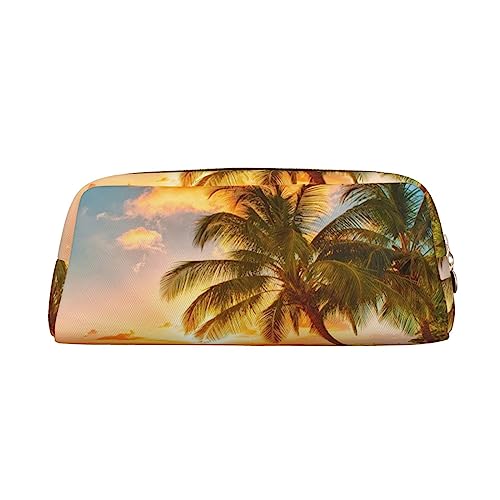 UNIOND Sunset Hawaiian Palm Tree Printed Pencil Bag Portable Leather Pen Case Waterproof Travel Makeup Pouch for Work Office Vacation, gold, Einheitsgröße, Federmäppchen von UNIOND