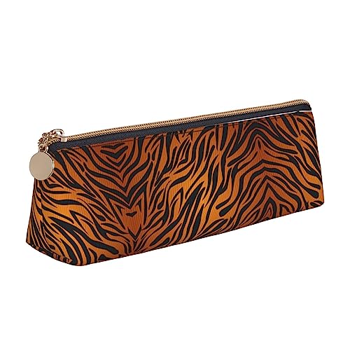 UNIOND Tiger Stripes Orange Muster Gedruckt Dreieck Federmäppchen Leder Große Kapazität Bleistift Tasche Tragbare Stifttasche für Büro Arbeit Reisen, weiß, Einheitsgröße, Federmäppchen aus Leder von UNIOND