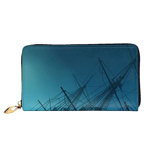 UNIOND Underwater Sunken Ship Printed Zip Around Wallet Damen Leder Lange Geldbörse Kreditkartenetui für Shopping Büro Reisen, Schwarz , Einheitsgröße von UNIOND