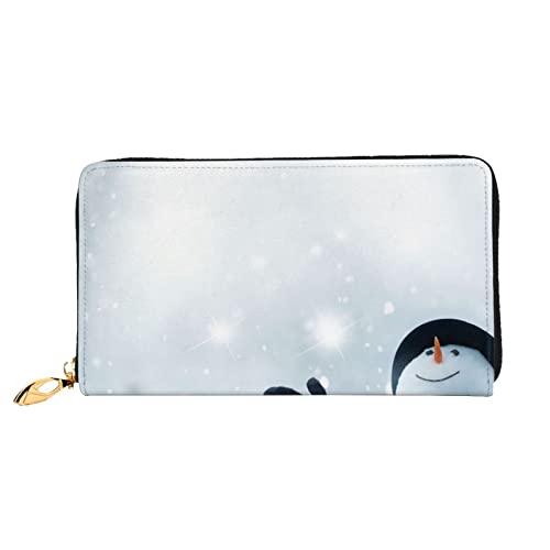 UNIOND Weihnachten Happy Snowman Printed Zip Around Wallet Damen Leder Lange Geldbörse Kreditkartenhalter für Shopping Büro Reisen, Schwarz , Einheitsgröße von UNIOND