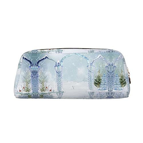 UNIOND Winter Ice Archway Printed Pencil Bag Portable Leather Pen Case Waterproof Travel Makeup Pouch for Work Office Vacation, gold, Einheitsgröße, Federmäppchen von UNIOND