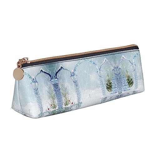 UNIOND Winter Ice Archway Printed Triangle Pencil Case Leather Large Capacity Pencil Pouch Portable Pen Bag for Office Work Travel, weiß, Einheitsgröße, Federmäppchen aus Leder von UNIOND