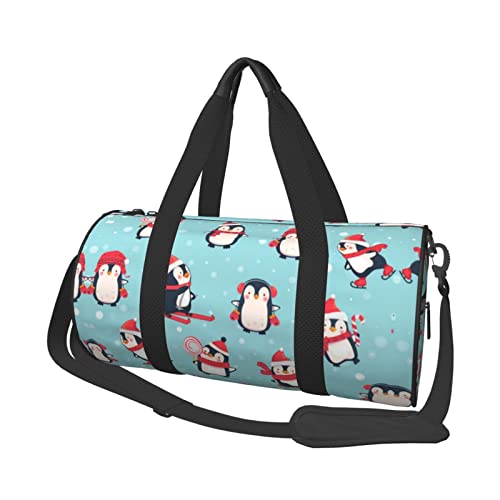 Weihnachts-Pinguine, bedruckt, runde Seesack, leicht, Reisetasche, Sporttasche für Herren und Damen, Schwarz , Einheitsgröße von UNIOND