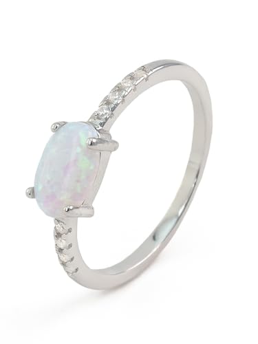 UNIQA JEWELS - 925 Sterling Silber plattiert, Platin plattiert, Damenring mit Cubic Zirkonia und Opal Stein, Versprechen Liebe Ring Jahrestag Verlobung Ringe Geschenk Schmuck von UNIQA JEWELS