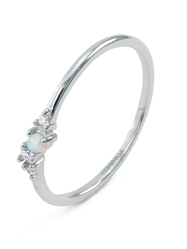 UNIQA JEWELS® Ring aus platiniertem Sterlingsilber mit Zirkonia und rundem Opal, 49, Platin, Opal von UNIQA JEWELS