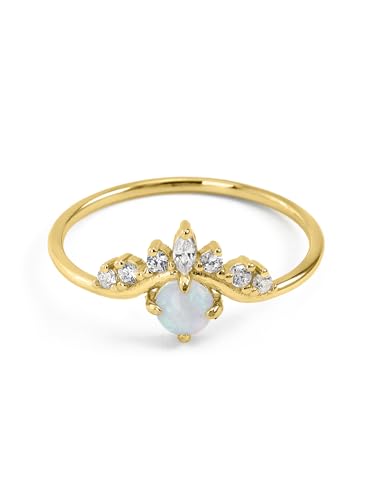 UNIQA JEWELS Damenring aus 925er Sterlingsilber, 14 K vergoldet, mit kubischem Zirkonia und Opalstein, Versprechen Ring Liebe Ringe Verlobung Jahrestag Schmuck Geschenk, 49, 14 Karat Gold, Opal von UNIQA JEWELS