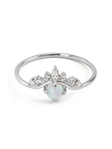 UNIQA JEWELS Damenring aus rhodiniertem 925er Sterlingsilber mit kubischem Zirkonia und Opalstein, Versprechen Ring Liebe Ringe Verlobung Jahrestag Schmuck Geschenk, 52, Rhodium, Opal von UNIQA JEWELS