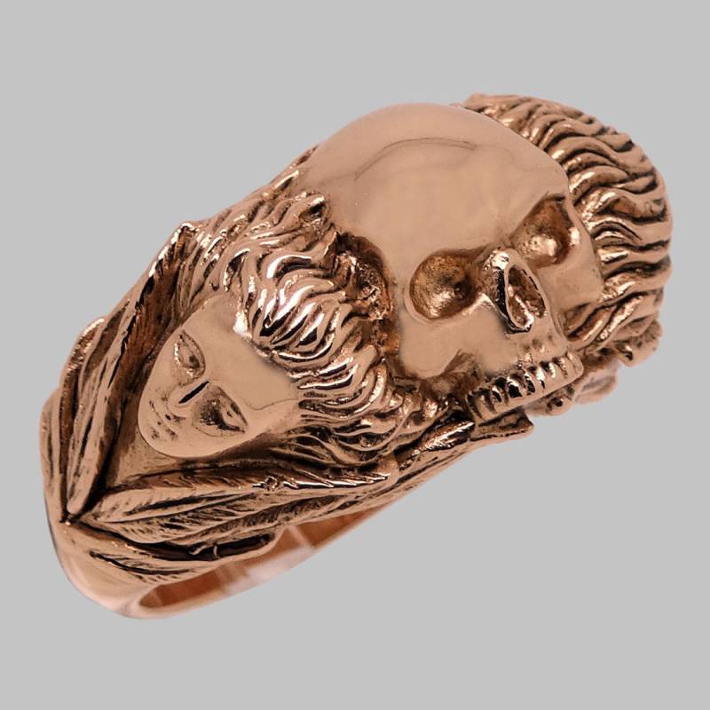 14K Rosegold Totenkopf Ring Handgefertigte Memento Mori Frauenring von UNIQABLEart