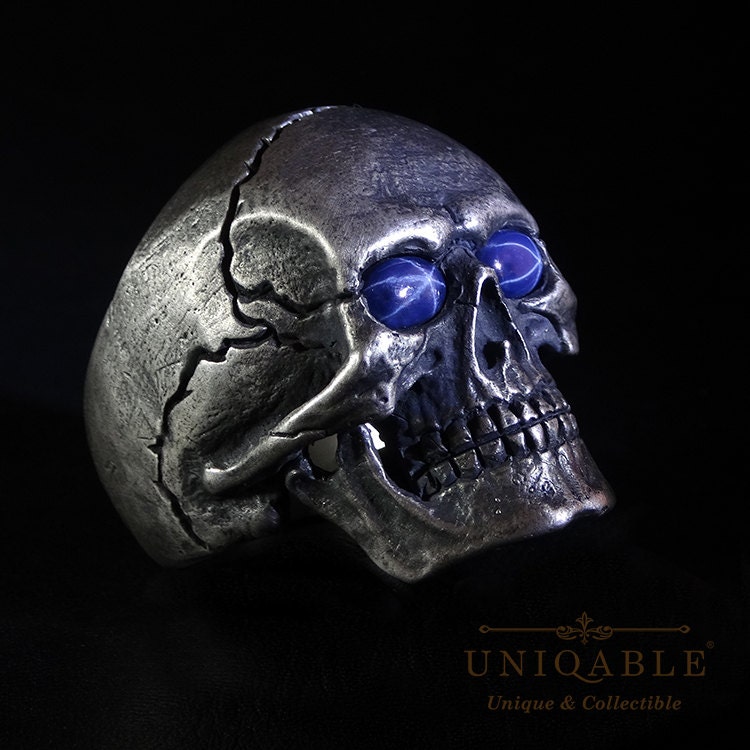 Erstaunliche Custom Vollkiefer Natürlicher Stern Sapphire Schädel Sterling Silber 925 Biker Ring Harley Freimaurer Rock Heavy Metal Handgemachte von UNIQABLEart