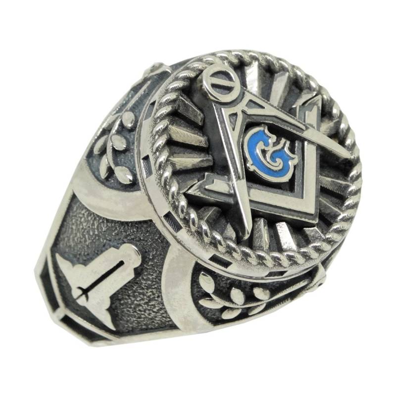 Freimaurer Silber Masonic Ring Blaue Emaille Mit Winkel, "G' von UNIQABLEart