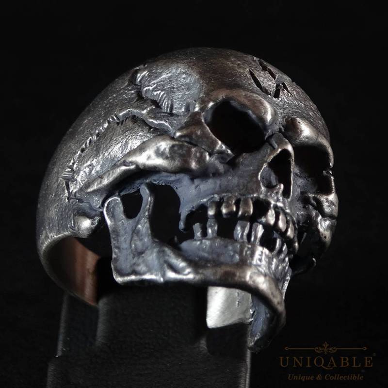 Handgefertigte Mann Vollkiefer Sterling Silber Schädel Ring Biker Handmade Harley Memento Mori Größen von UNIQABLEart