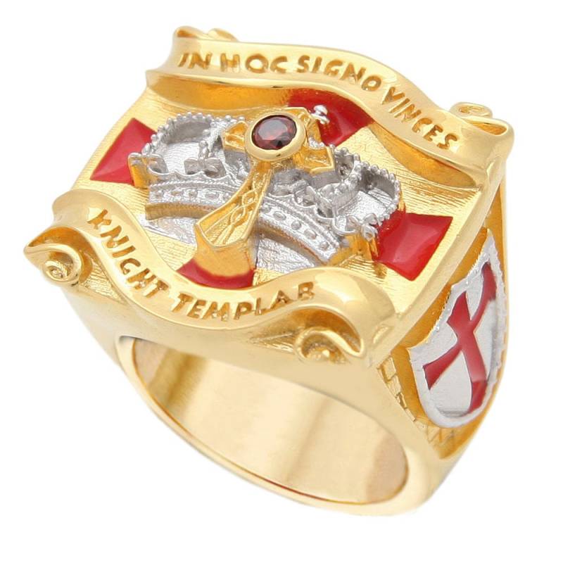 Knights Templar Ring 18K Vergoldetes Freimaurer Kreuz & Krone von UNIQABLEart
