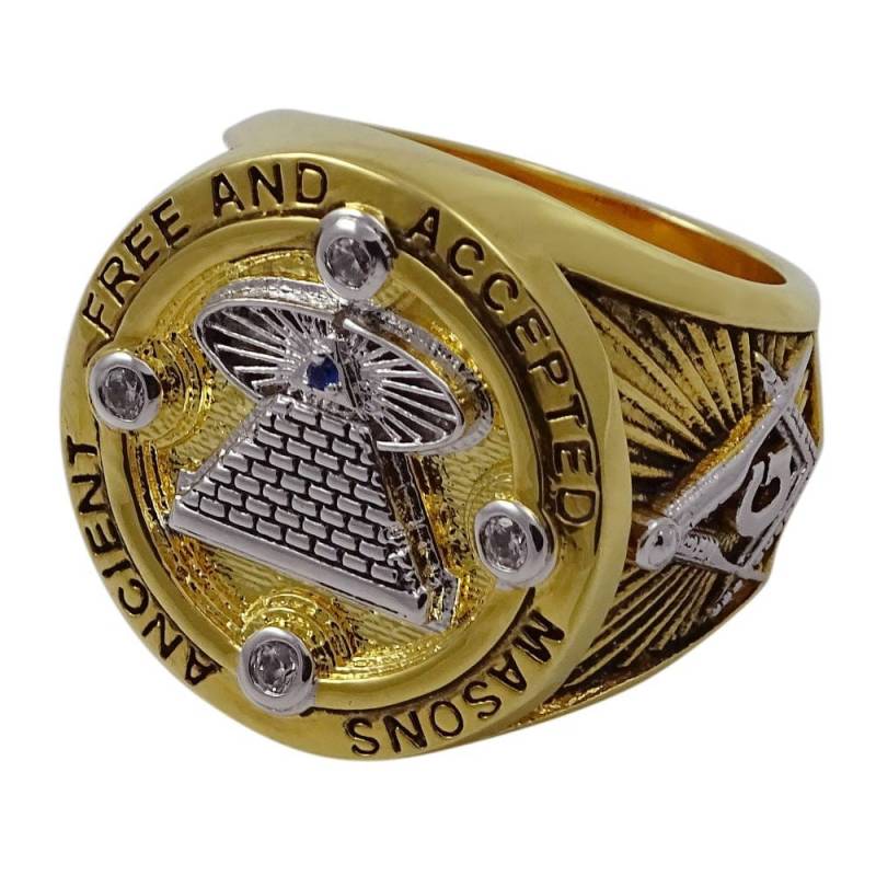 Masonic Ring 18K Vergoldete Pyramide Mit Allsehendem Auge von UNIQABLEart