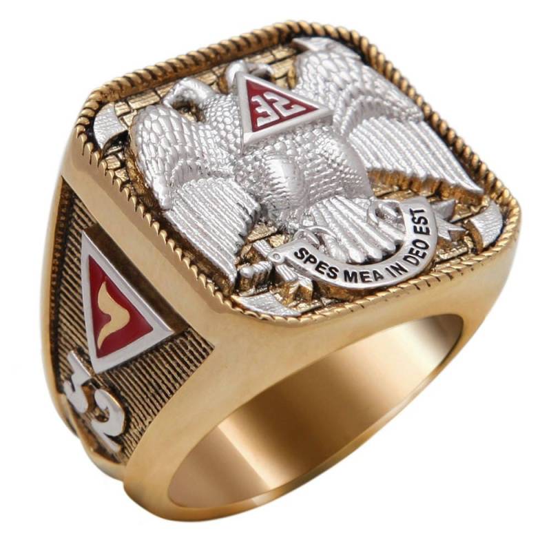 Scottish Rite 32 Grad Freimaurer Ring - Tempelritter Kreuz & Doppeladler Design, 18K Gold Pld Gelb Br-5 von UNIQABLEart