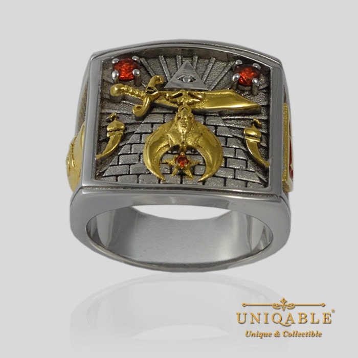 Shriner Freimaurer Ring 925 Sterling Silber, 18K Gold Plated, Handmade Usa von UNIQABLEart