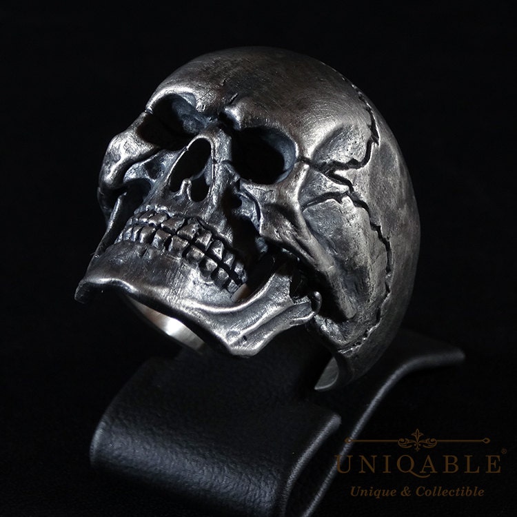 sterling Silber Skull Biker Ring Handgemachter Rustikaler Schmuck von UNIQABLEart