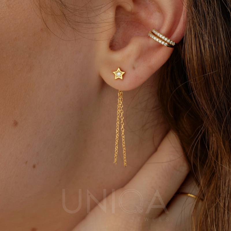 Gold Stern Ohrringe Sterling Silber Ohrstecker, Handgemacht von UNIQAJEWELS