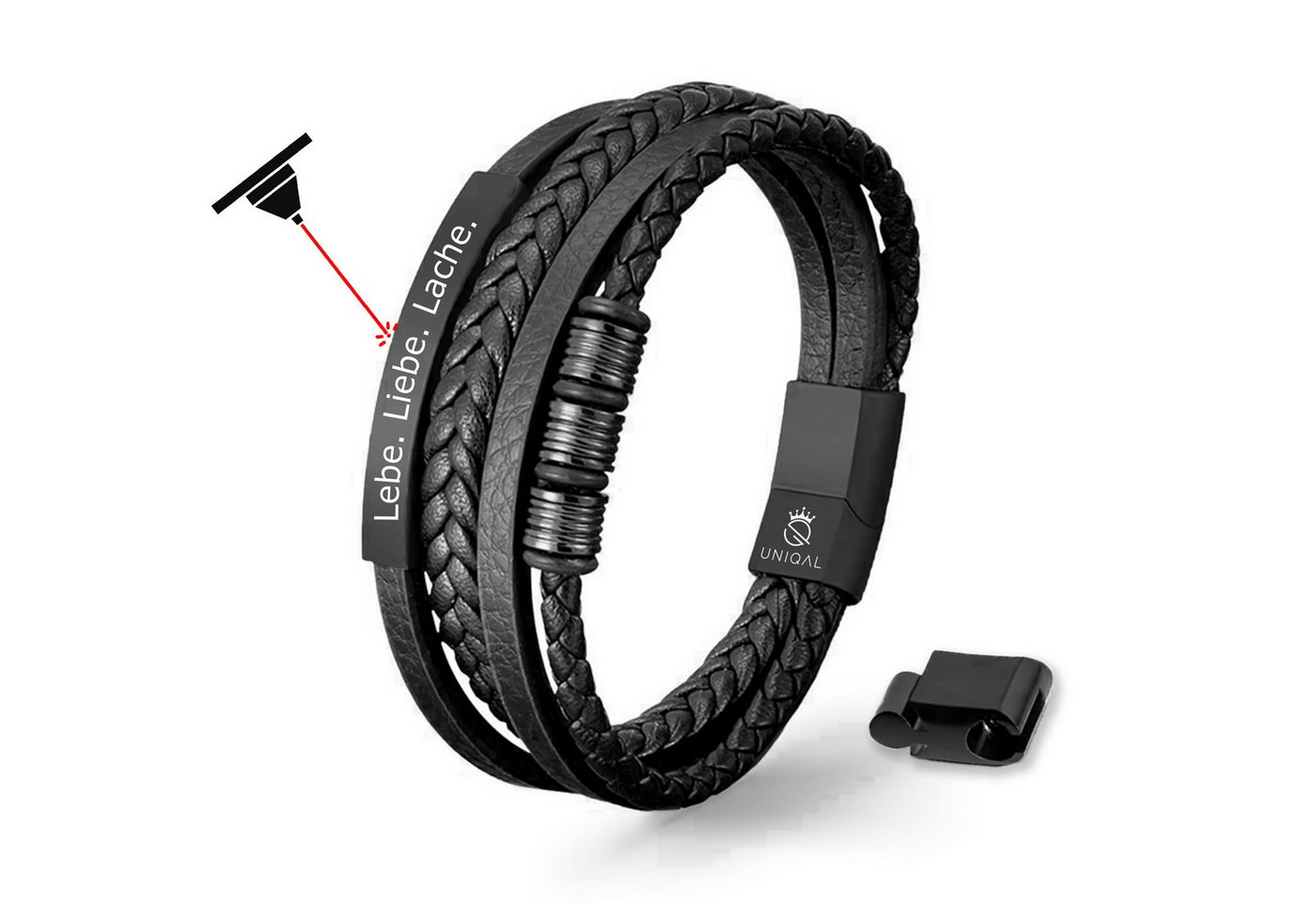 UNIQAL.de Armband mit Gravur UNIQAL SIGNATURE (Echtleder, Edelstahl-Magnetverschluss, unisex, verschiedene Gravur-Designs, Handgefertigt in Deutschland), mit Verlängerungsglied von UNIQAL.de