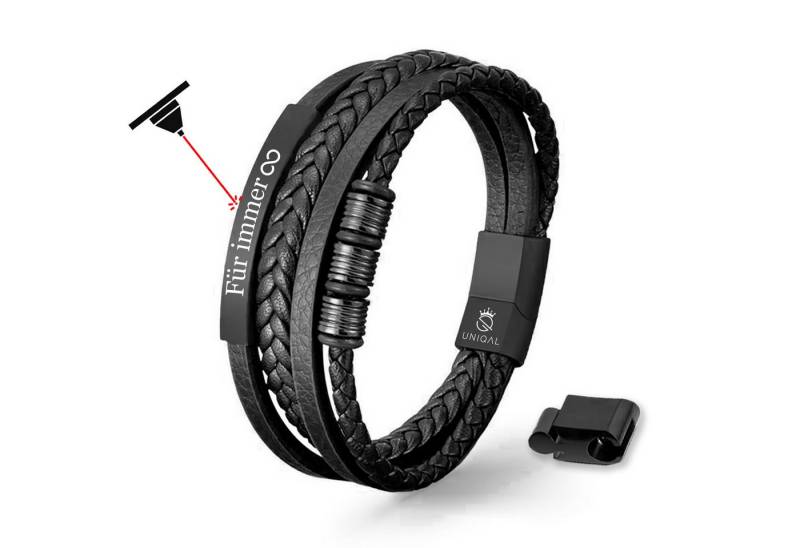 UNIQAL.de Armband mit Gravur UNIQAL SIGNATURE (Echtleder, Edelstahl-Magnetverschluss, unisex, verschiedene Gravur-Designs, Handgefertigt in Deutschland), mit Verlängerungsglied von UNIQAL.de