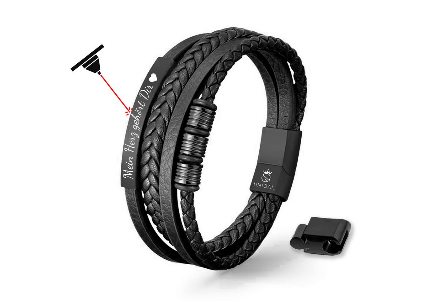 UNIQAL.de Armband mit Gravur UNIQAL SIGNATURE (Echtleder, Edelstahl-Magnetverschluss, unisex, verschiedene Gravur-Designs, Handgefertigt in Deutschland), mit Verlängerungsglied von UNIQAL.de