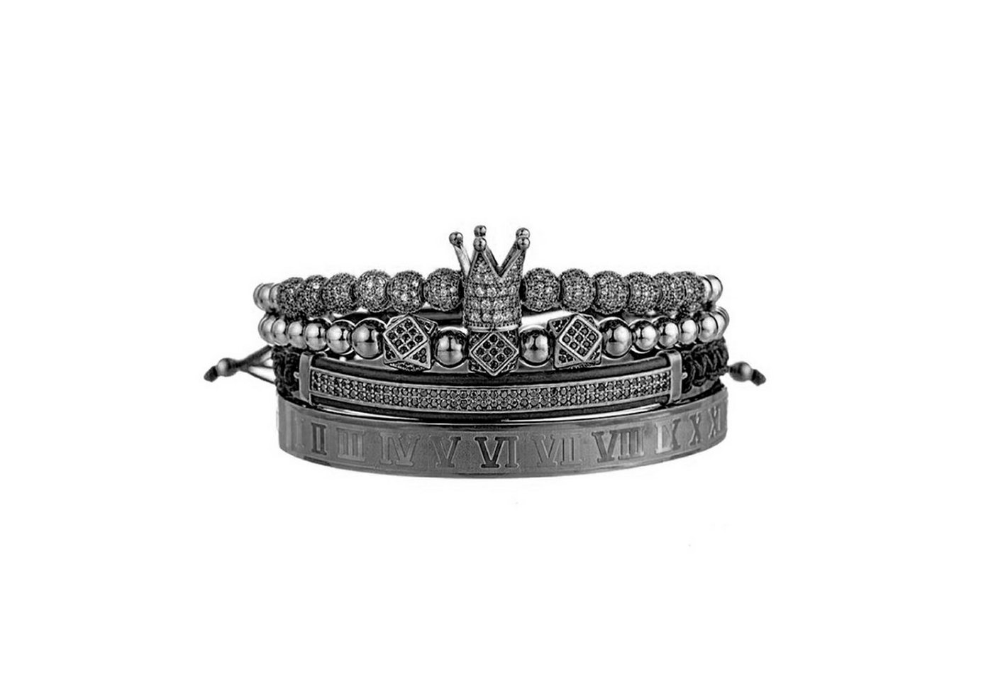 UNIQAL.de Edelstahlarmband Set Edelstahlarmband SET Herren ROYAL KING" vergoldet - Set 4-Armbänder (Edelstahl, Casual Style, handgefertigt), mit Zirkonia" von UNIQAL.de