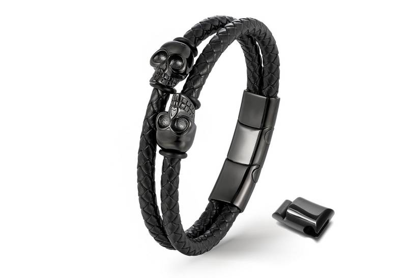 UNIQAL.de Lederarmband Herren Skull „ACE OF SPADES“ – Echtleder, Totenkopf, Biker Style (Edelstahl, Echtleder, Casual Style, Handgefertigt, geflochten), mit stabilem Magnetverschluss und praktischem Verlängerungsglied. von UNIQAL.de