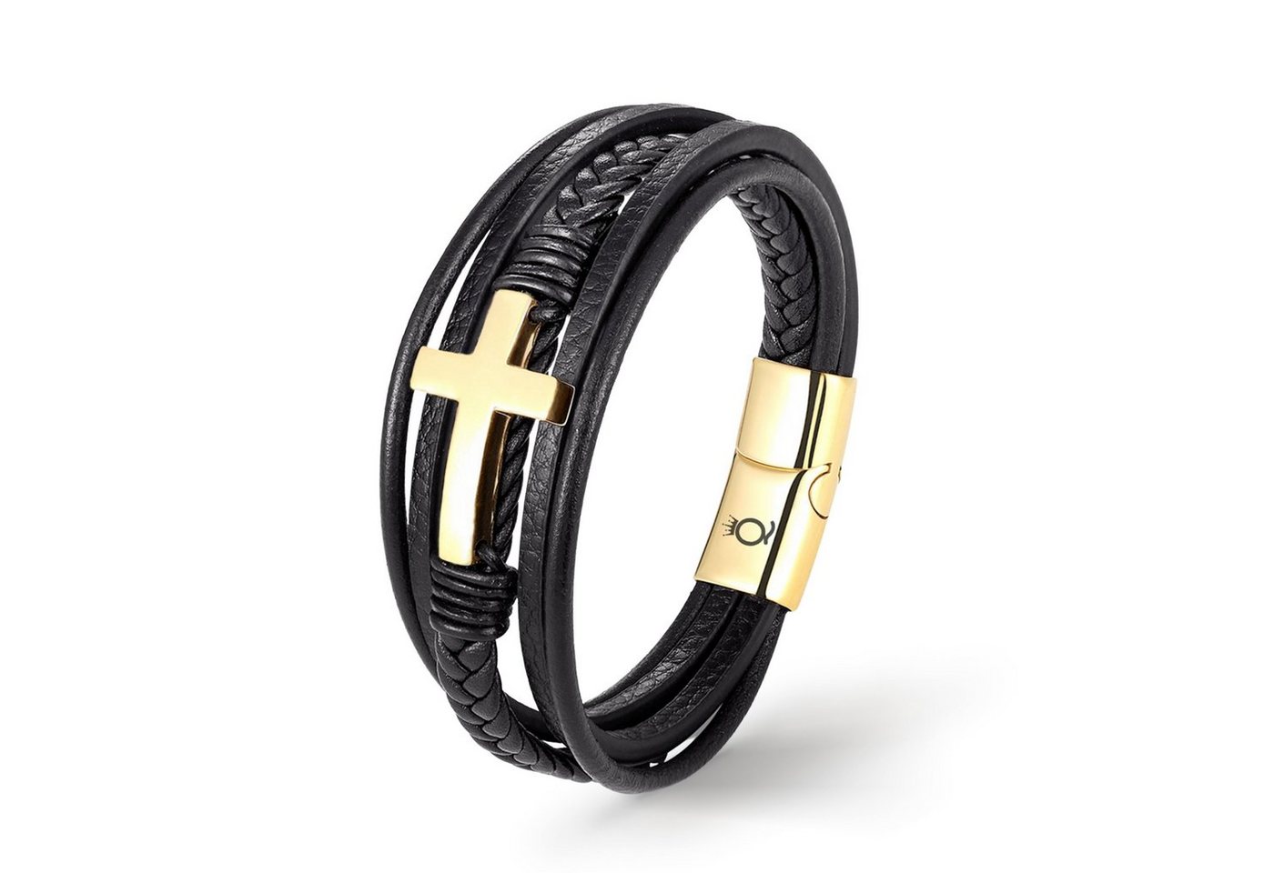 UNIQAL.de Lederarmband Lederarmband Herren mit Kreuz HEAVEN" jesus Geflochten (Edelstahl, Echtleder, Casual Style, handgefertigt)" von UNIQAL.de