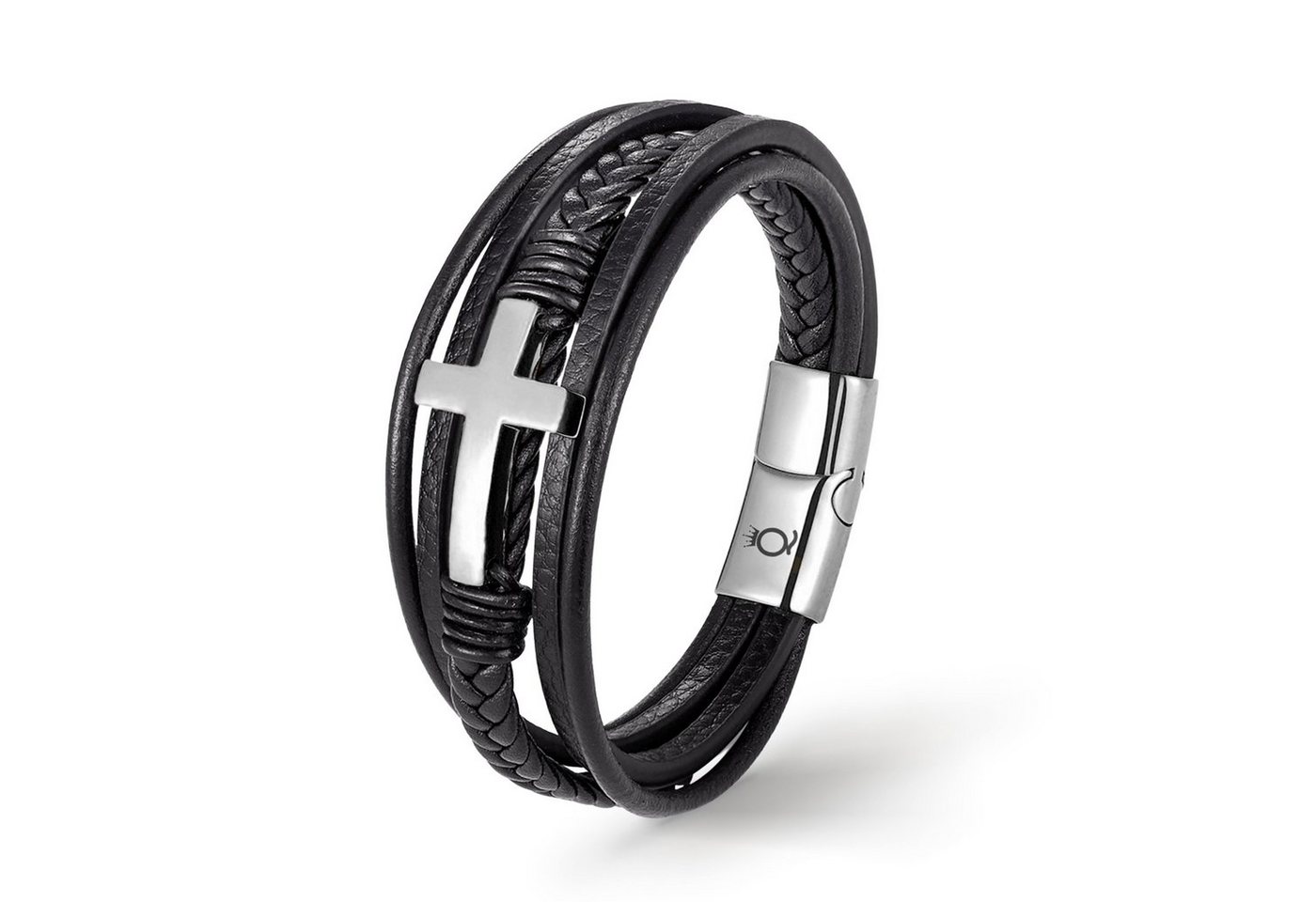 UNIQAL.de Lederarmband Lederarmband Herren mit Kreuz HEAVEN" jesus Geflochten (Edelstahl, Echtleder, Casual Style, handgefertigt)" von UNIQAL.de