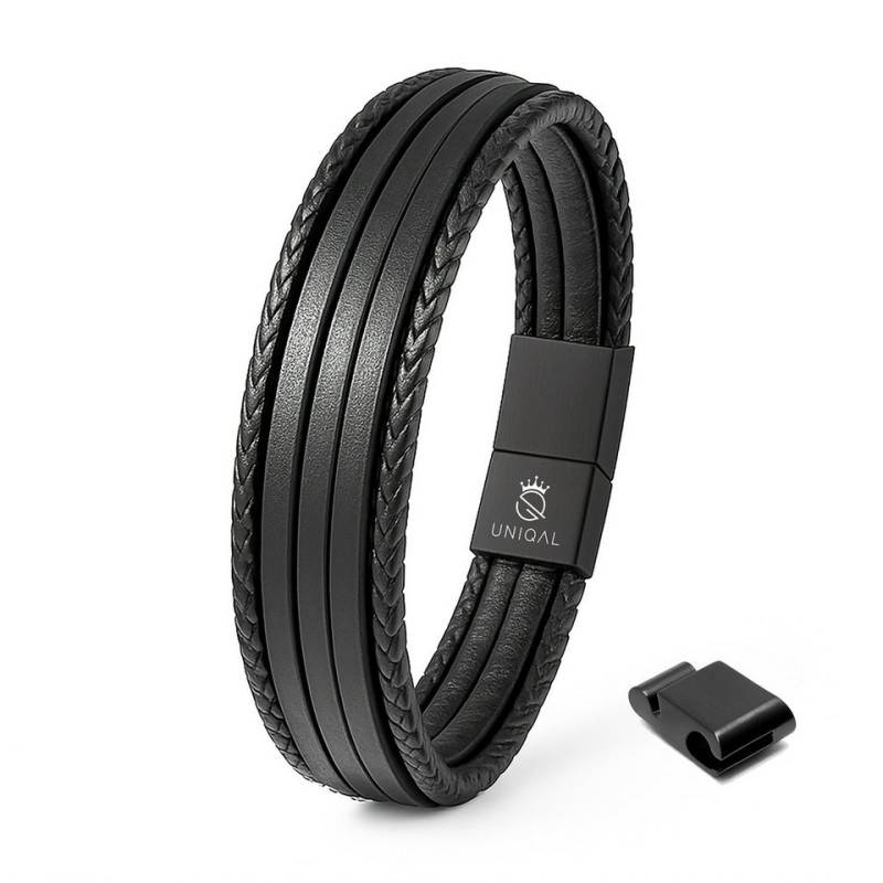 UNIQAL.de Lederarmband VORTEX EDITION – Echtleder, Edelstahl & sicherer Magnetverschluss (Maskuline Linienführung, glänzende Details und anpassbare Größe für jedes Handgelenk), handgefertigt in Deutschland von UNIQAL.de