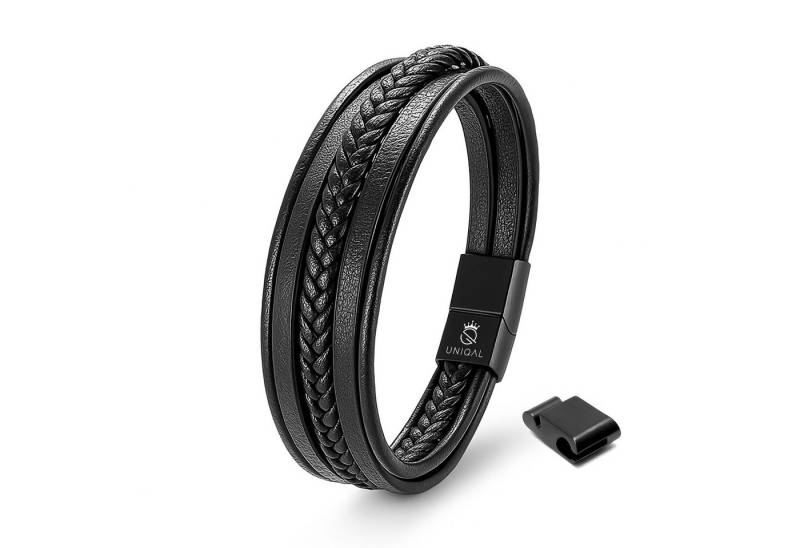 UNIQAL.de Lederarmband VORTEX EDITION – Echtleder, Edelstahl & sicherer Magnetverschluss (Maskuline Linienführung, glänzende Details und anpassbare Größe für jedes Handgelenk), handgefertigt in Deutschland von UNIQAL.de