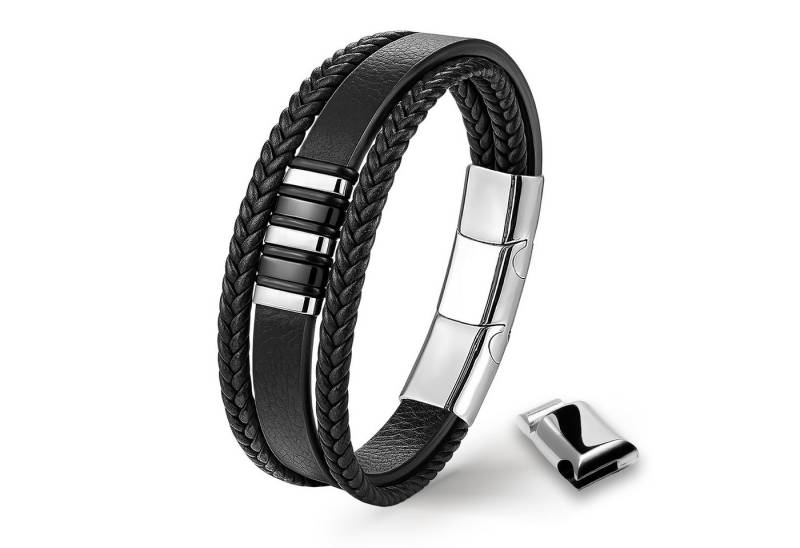 UNIQAL.de Lederarmband VORTEX EDITION – Echtleder, Edelstahl & sicherer Magnetverschluss (Maskuline Linienführung, glänzende Details und anpassbare Größe für jedes Handgelenk), handgefertigt in Deutschland von UNIQAL.de