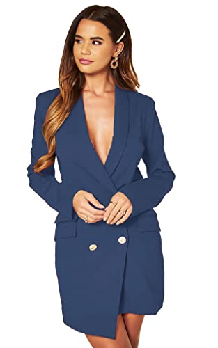UNIQUE 21 Asymmetrisches Damen-Blazerkleid mit Fleckenreihen – elegantes Damen-Blazerkleid für Arbeit, Büro, Veranstaltungen, Blazerkleider, Blau, M von UNIQUE 21