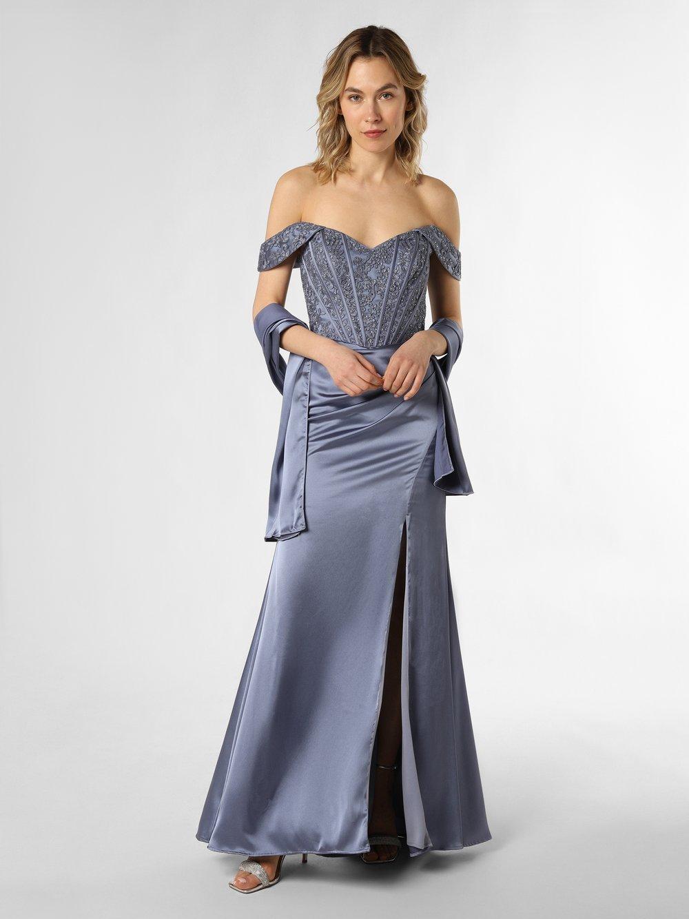 Unique Abendkleid mit Stola Damen Satin Rückenausschnitt, blue stone von UNIQUE