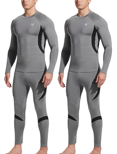 UNIQUEBELLA 2 Pack Herren Thermo Unterwäsche Set Langarm Oberteile Long Johns Thermal Base Layer Unterteil Fleece gefüttert Schnell trocknend von UNIQUEBELLA