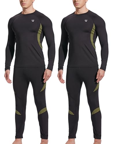 UNIQUEBELLA 2 Pack Herren Thermo Unterwäsche Set Langarm Oberteile Long Johns Thermal Base Layer Unterteil Fleece gefüttert Schnell trocknend von UNIQUEBELLA