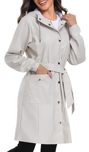 UNIQUEBELLA Damen Trenchcoat Langer Mantel Winddichter Jacke Einfarbig Kapuzenjacke Damenmantel Windjacke Übergangsmantel mit Taschen mit Knöpfen von UNIQUEBELLA