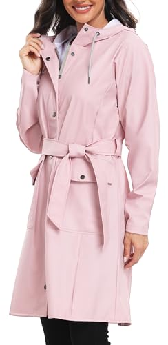 UNIQUEBELLA Damen Trenchcoat Langer Mantel Winddichter Jacke Einfarbig Kapuzenjacke Damenmantel Windjacke Übergangsmantel mit Taschen mit Knöpfen von UNIQUEBELLA