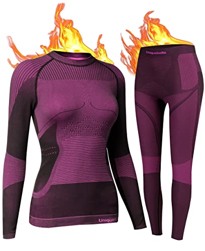 UNIQUEBELLA Thermowäsche für Damen, Unterwäsche für Damen – Skibekleidung, Kompression, athletisch, Lange Unterhose, Violett/Schwarz, X-Groß von UNIQUEBELLA