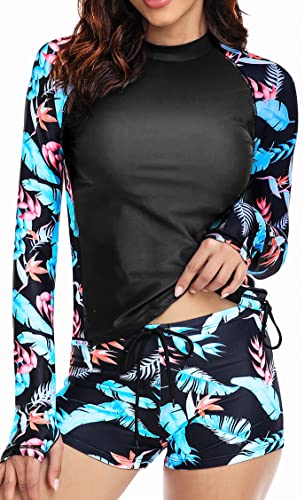 UNIQUEBELLA Rash Guard Damen, UV-Schutz UPF 50+ Langarm Surf Shirt mit Schönen Mustern Bademode Badeshirt - Schwimmen Tankini XS-XL Rashguard für Women von UNIQUEBELLA