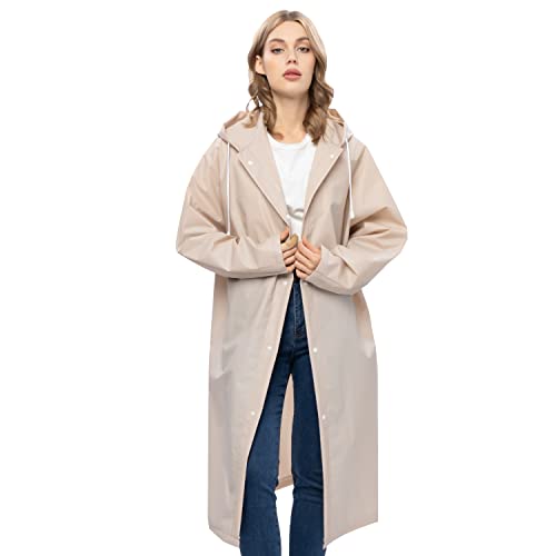 UNIQUEBELLA Regenmantel Eva Travel Transparent Regenponcho Regen Zubehör für Damen und Herren Regenbekleidung Regencape Regenjacke Wasserdicht für Wandern Radfahren Camping und Reisen (Khaki, L) von UNIQUEBELLA