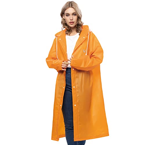 UNIQUEBELLA Regenmantel Eva Travel Transparent Regenponcho Regen Zubehör für Damen und Herren Regenbekleidung Regencape Regenjacke Wasserdicht für Wandern Radfahren Camping und Reisen (Orange, L) von UNIQUEBELLA