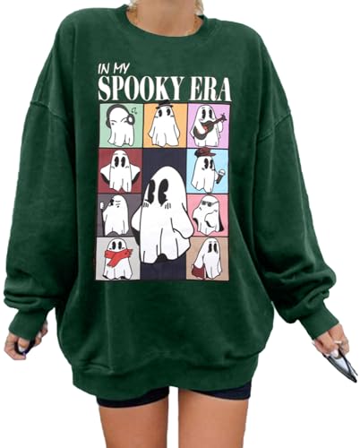 UNIQUEONE Halloween-Sweatshirts für Damen, Halloween-Shirts: Oversized in My Spooky Era Sweatshirt Ghost Crewneck Pullover, Grün , XL von UNIQUEONE