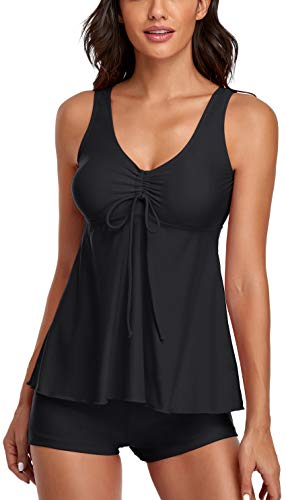 UNIQWETO Bauchkontrolle, Tankini für Damen, 2-teilig, Tanktop mit Boyshorts, schwarz, XX-Large von UNIQWETO