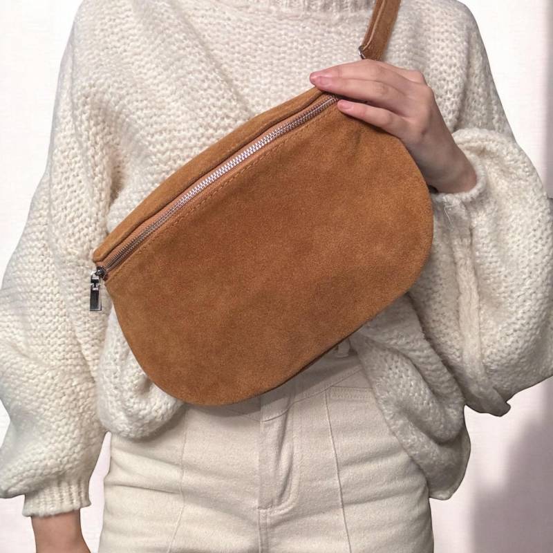 Tasche Aus Wildleder, Wildledertasche, Bauchtasche Damen, Umhängetasche Crossbody Tasche, Bag, Velours, L von UNIQtaschen