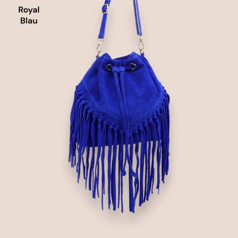 Wildledertasche Mit Fransen, Umhängetasche Damen, Bucket Bag, Fransentasche, Handtasche Wildleder, Slouchy Veloursleder von UNIQtaschen