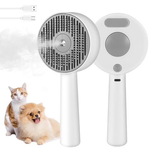Katzenbürste mit Dampf, 4 in 1 Dampfbürste Katze Katzenbürste mit Spray,Sauberes Haustier Haar Bürsten mit Einem Knopf für Langhaar und Kurzhaar Katzen Hunde Zur Entfernung loser Haare und zur Massage von UNISOPH