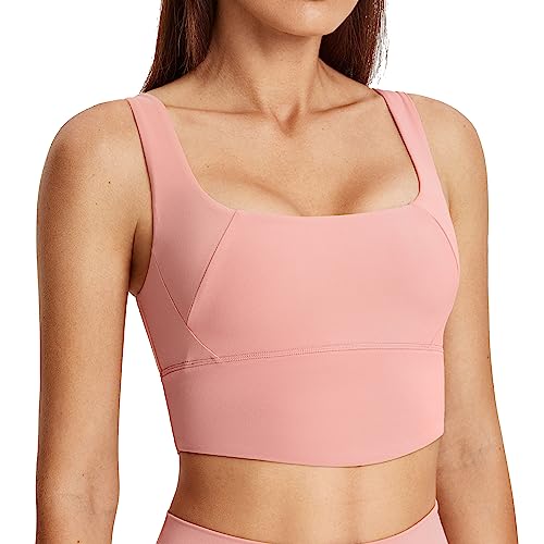 UNISSU Damen Longline Sport-BH Gepolstert Wireless Workout Tank Tops Eingebauter BH Yoga Laufen Crop Top, Grau Rose, Medium von UNISSU