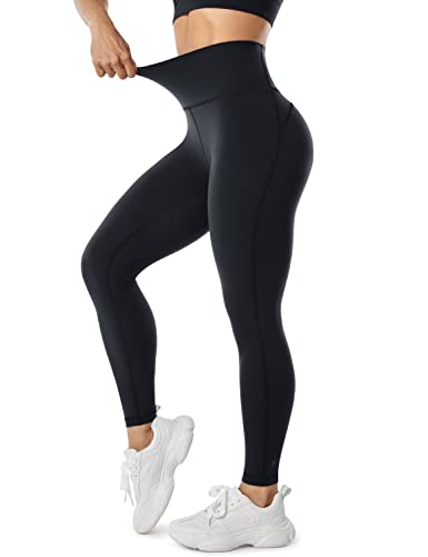 UNISSU Kompressions-Leggings für Damen, hohe Taille, Workout, Bauchkontrolle, Fitnessstudio, athletisch, eng, Yogahose, 63 cm, Schwarz, S von UNISSU