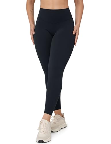 UNISSU Workout-Leggings für Damen, ohne Vordernaht, hohe Taille, butterweich, Yogahose, Fitnessstudio, athletische Strumpfhose, 63,5 cm, Schwarz, M von UNISSU